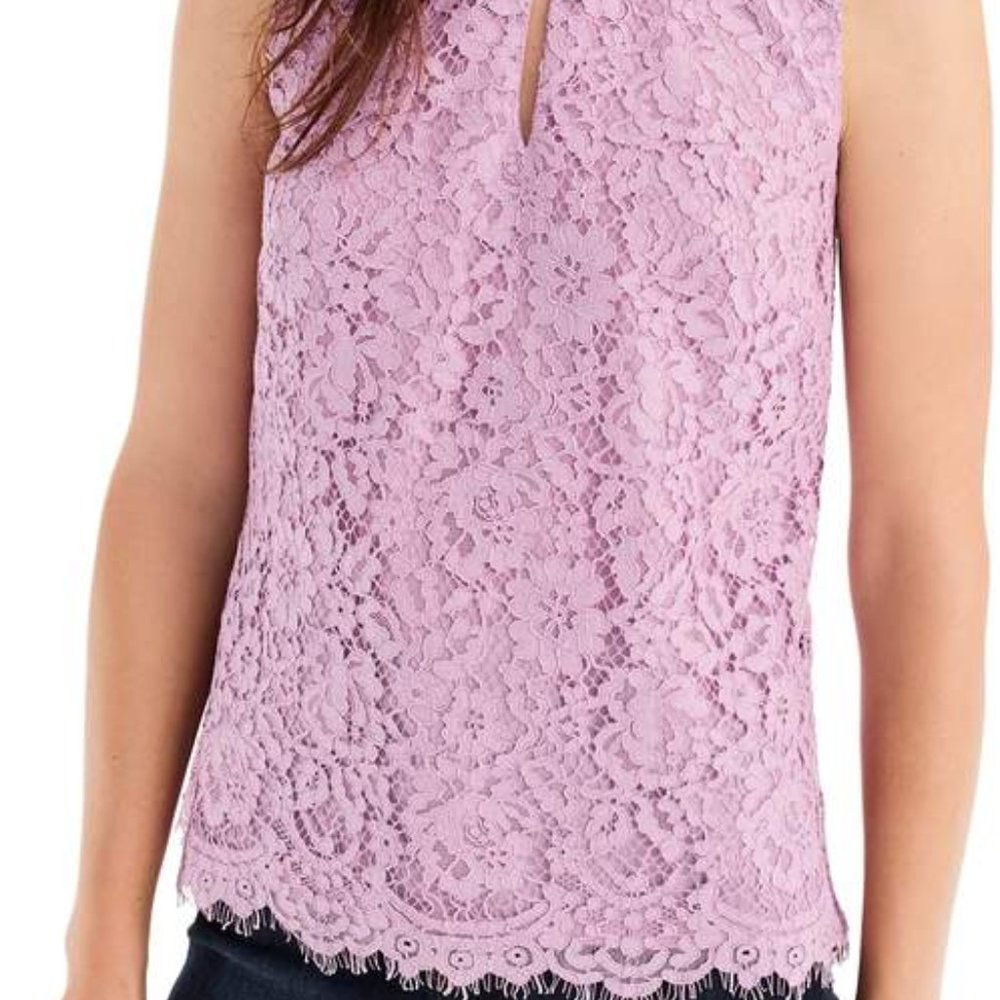 J. Crew Lace Ruffle Neck Top in Lavender, Size Small
